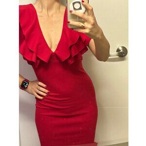 Vibrant Textured Crepe Dress with Frills - Brand New without tag